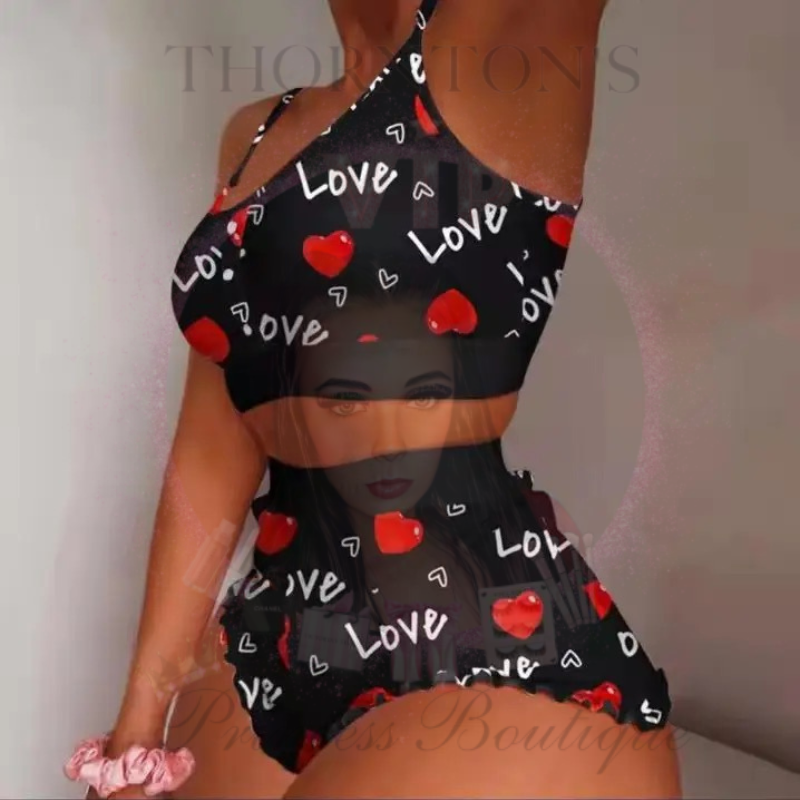 Love Print Two Piece Short Set
