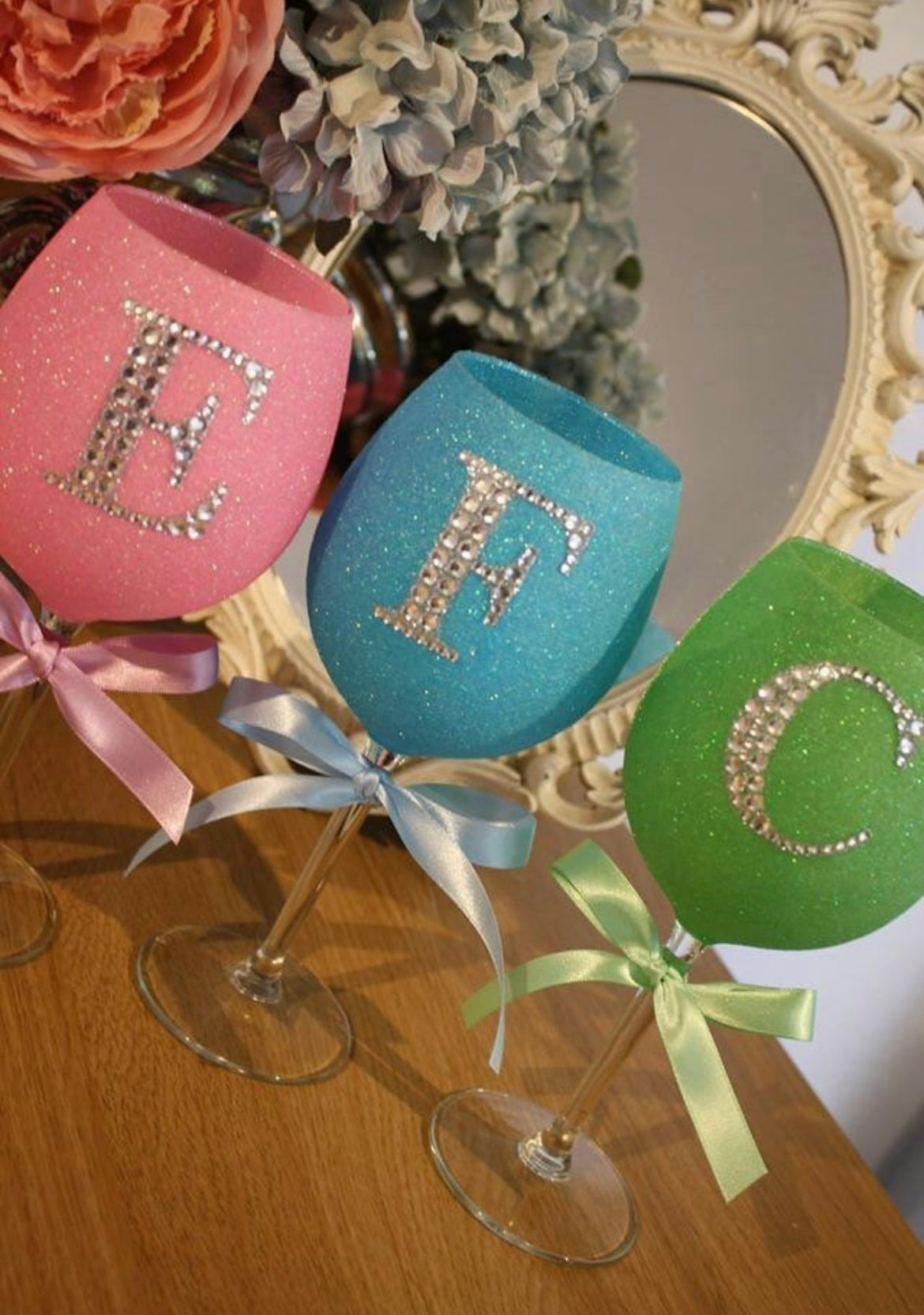 Large Diamanté Initial Glitter Wine Glass