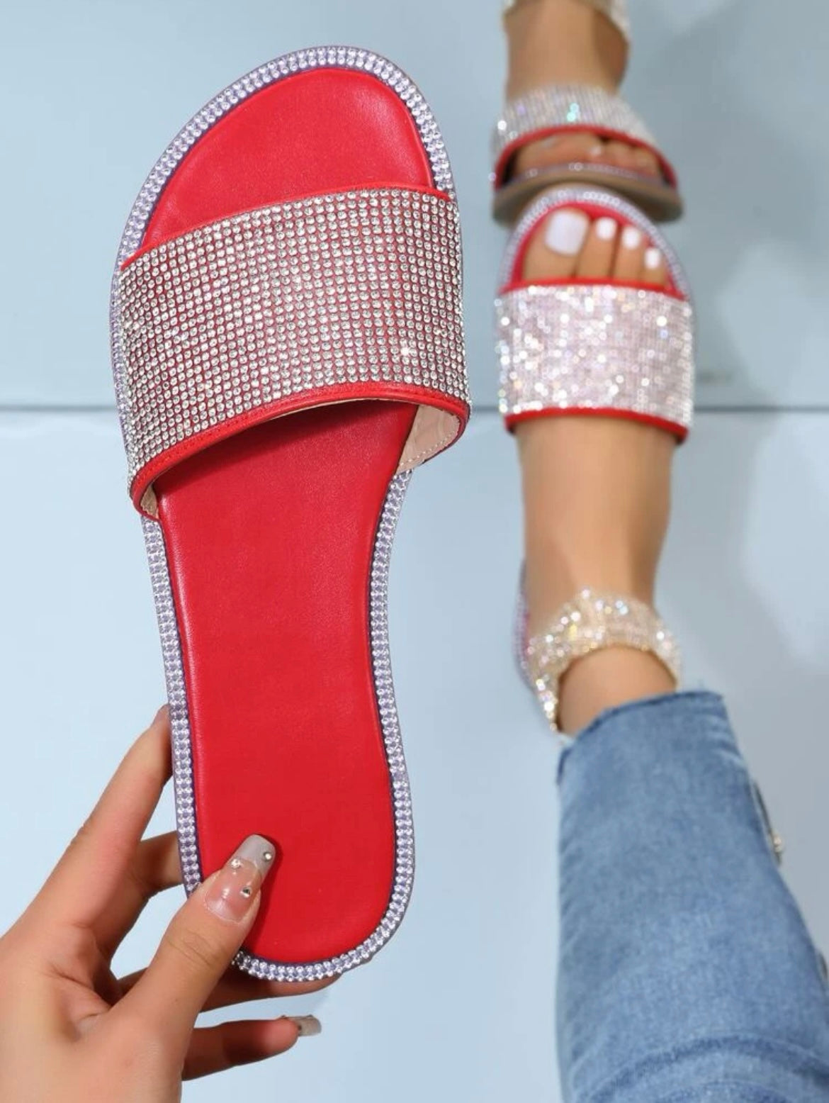 Rhinestone Slip On Sandals