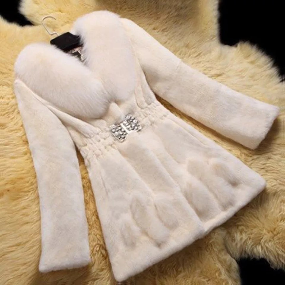 Diamanté Bow Belted Fur Coat