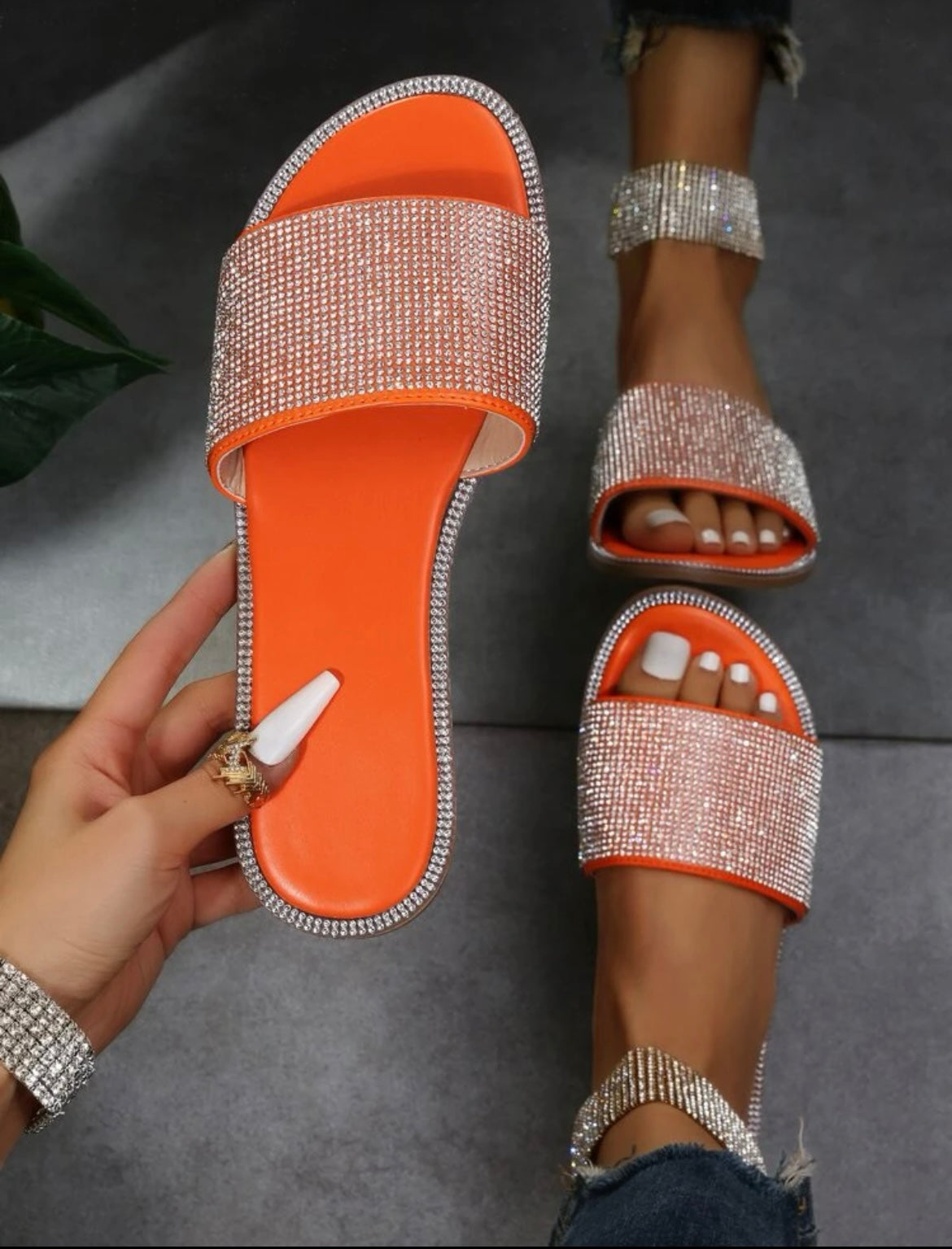 Rhinestone Slip On Sandals