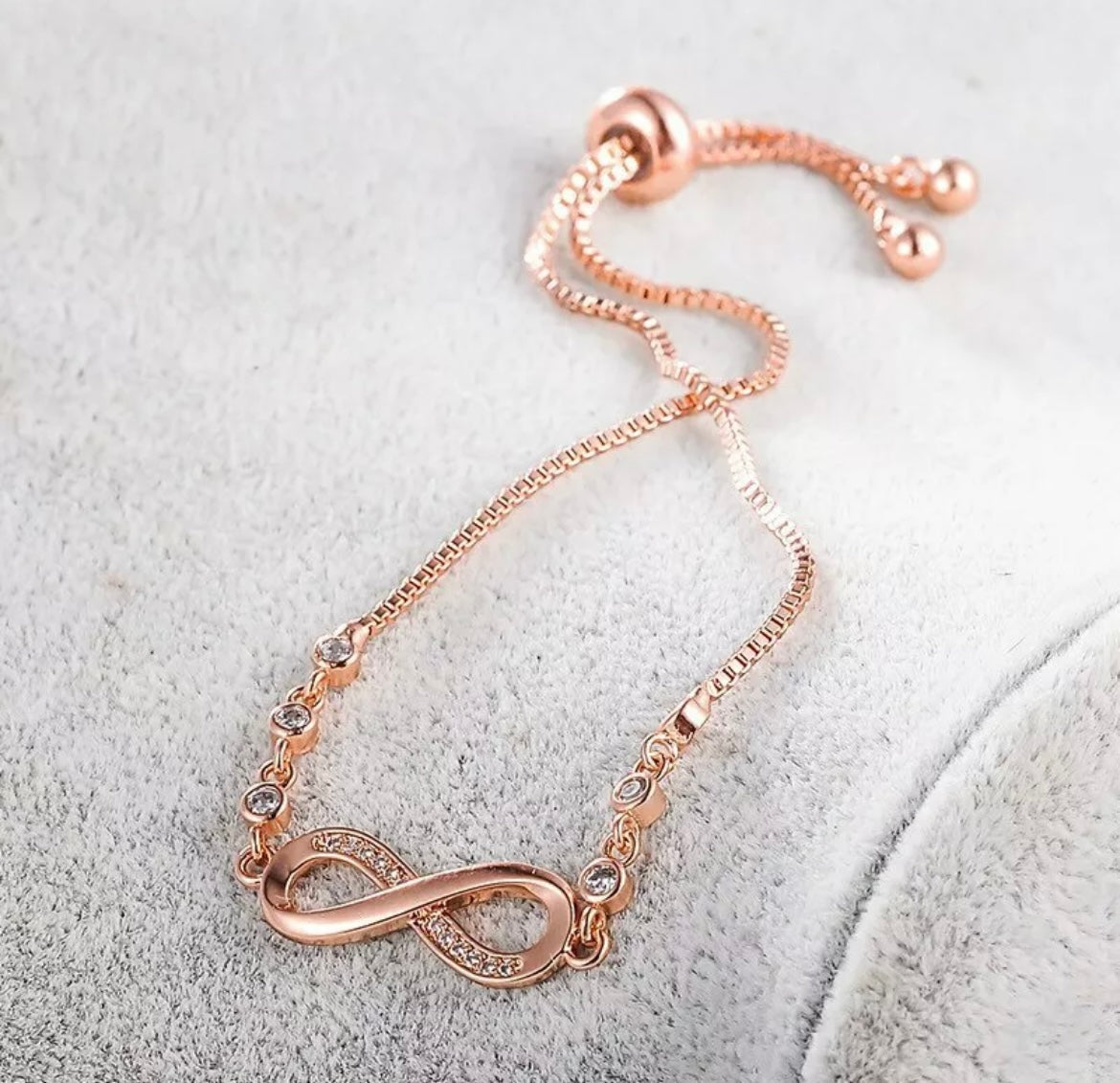 Rose Gold Infinity Tassel Bracelet