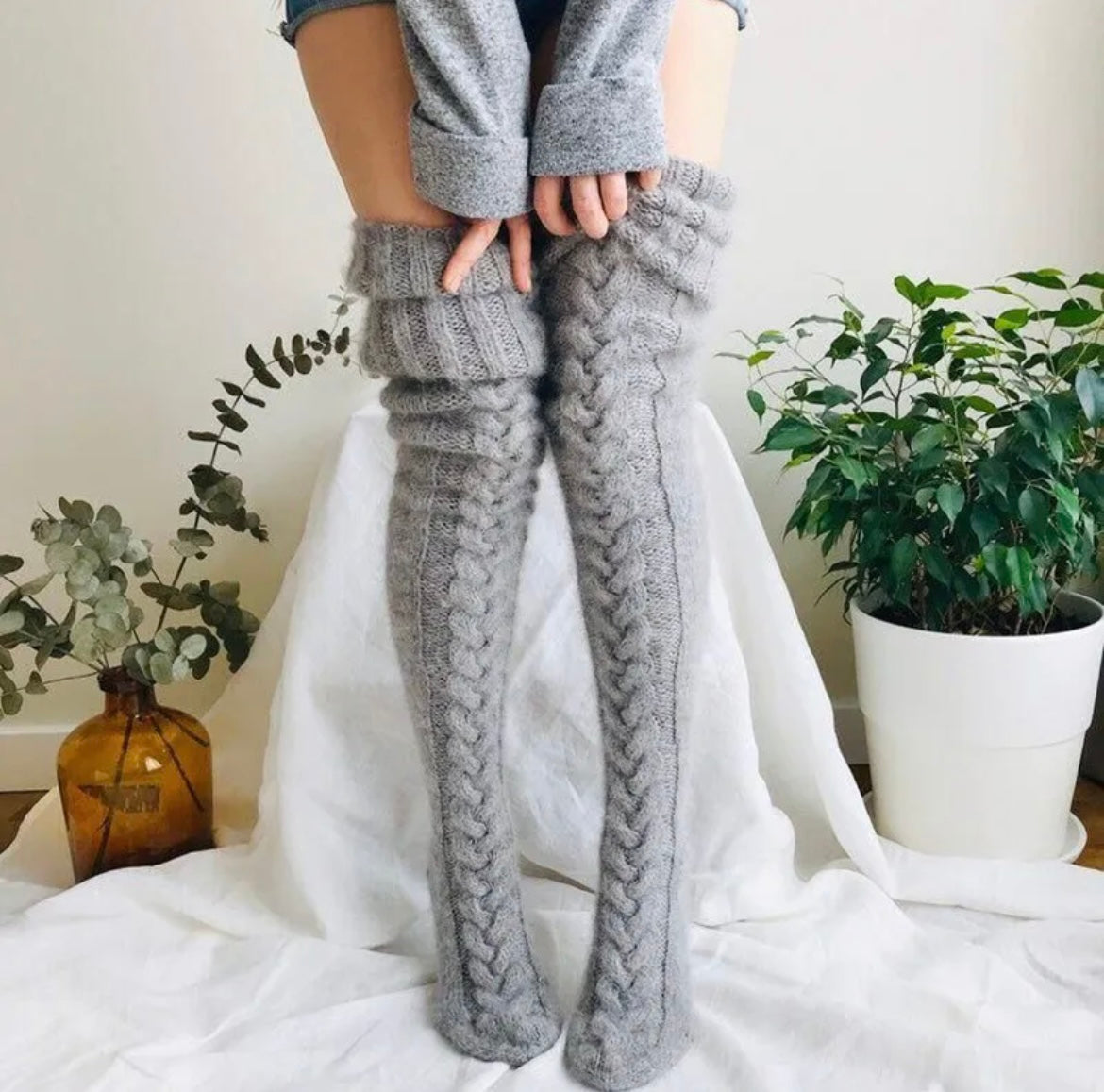 Wool Knit Over The Knee Socks