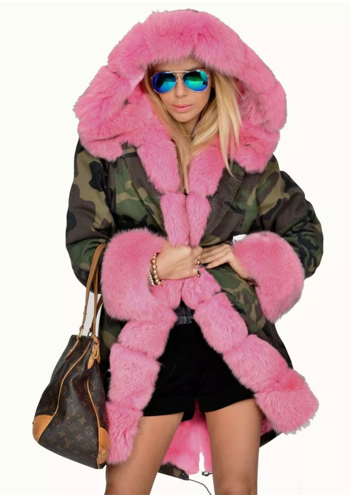 Stacey Long Camo Parker Faux Fur Coat
