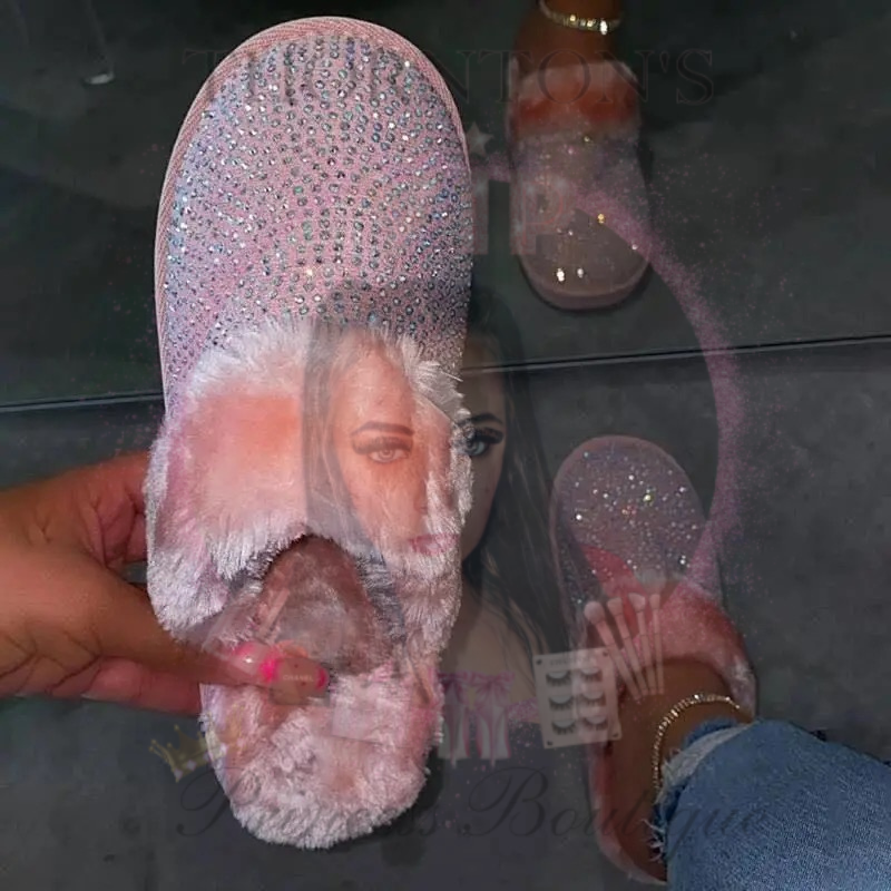 Sparkle Front Fur Slippers