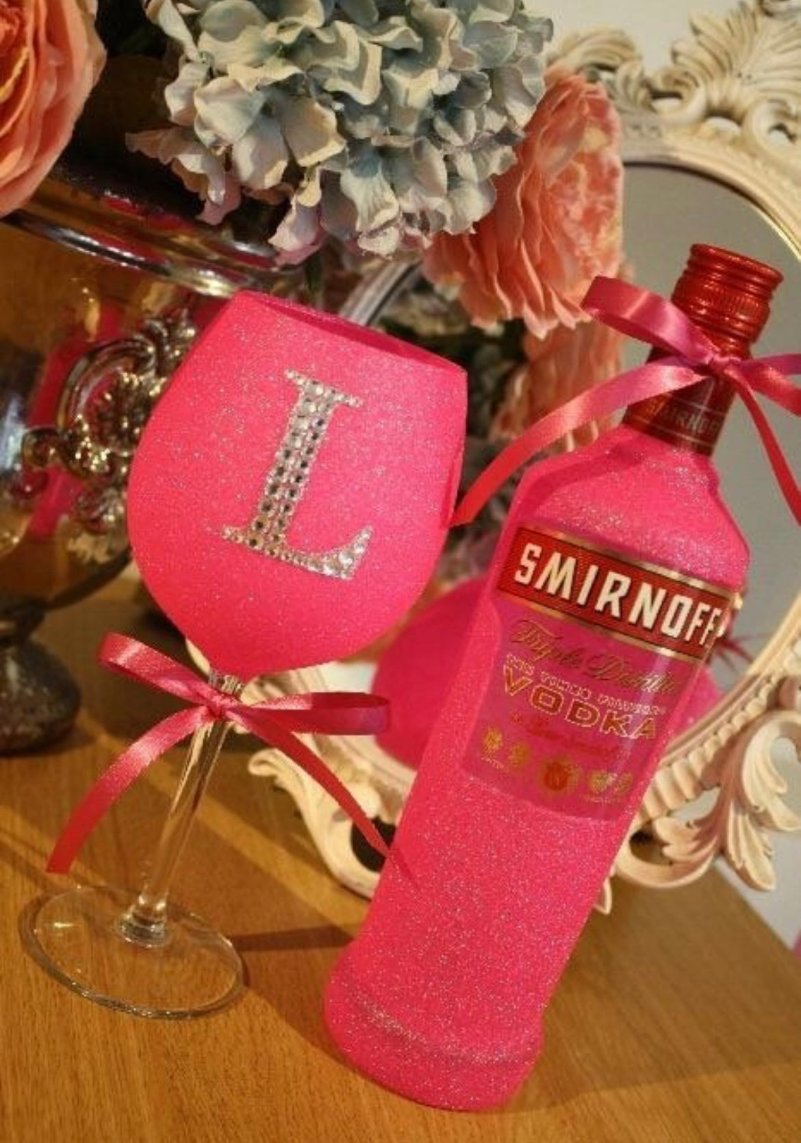 Large Diamanté Initial Glitter Wine Glass