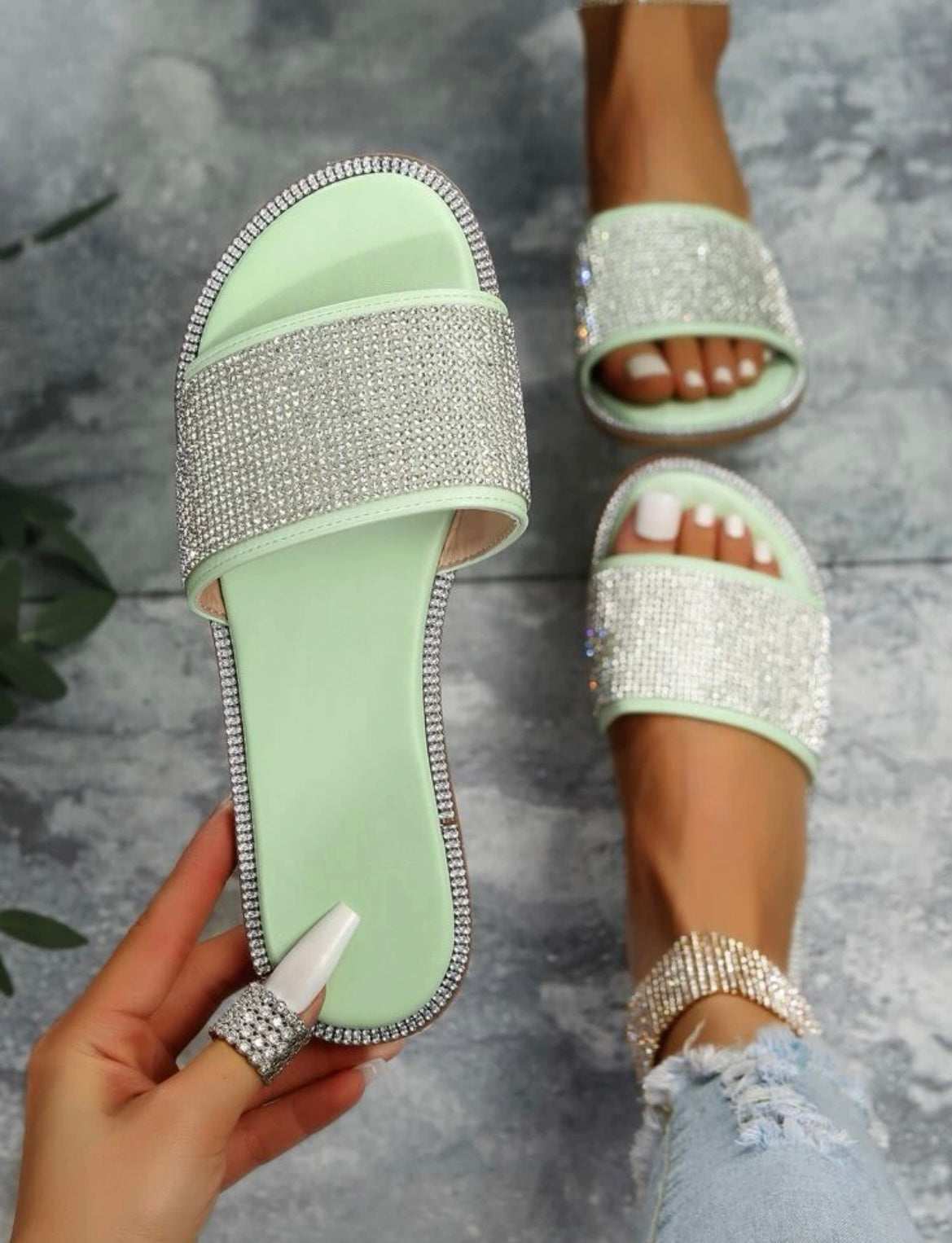 Rhinestone Slip On Sandals