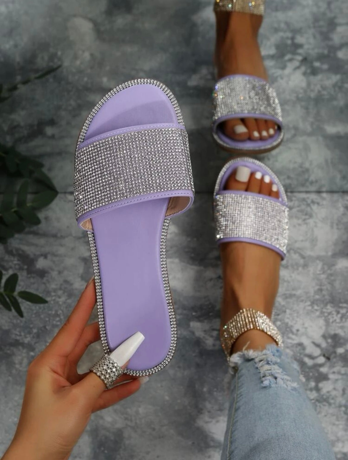 Rhinestone Slip On Sandals
