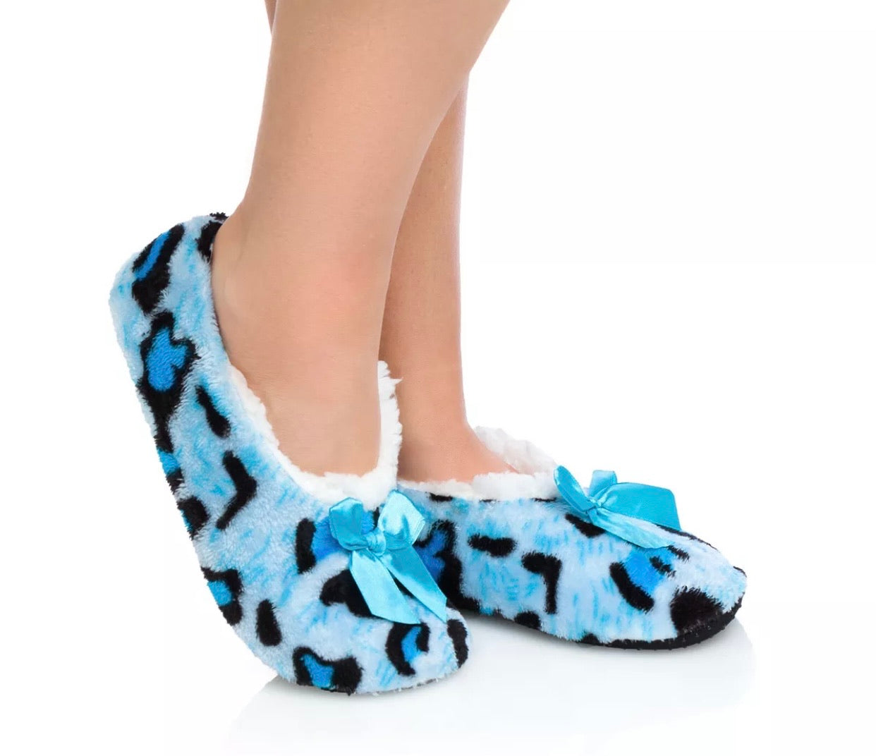 Leopard Print Bow Plush Slipper Socks