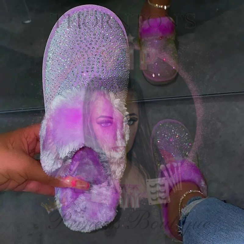 Sparkle Front Fur Slippers