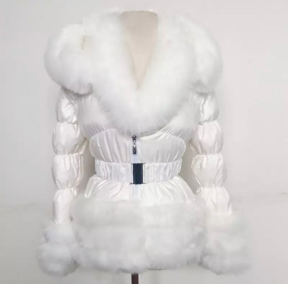 Faux Fur Puffer Belted Romany Style Coat