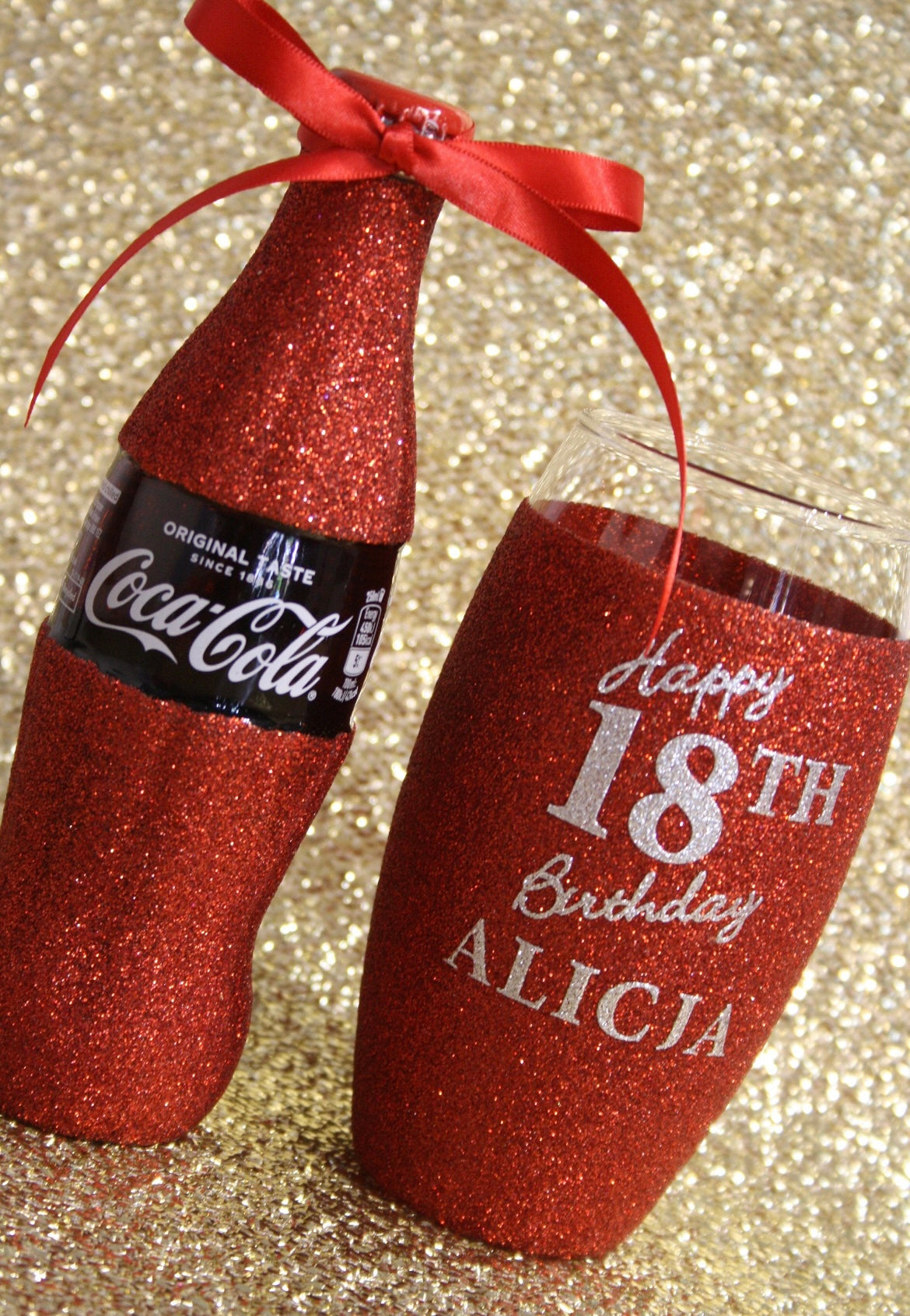 Personalised Glitter Coca-Cola Hi Ball Glass Set