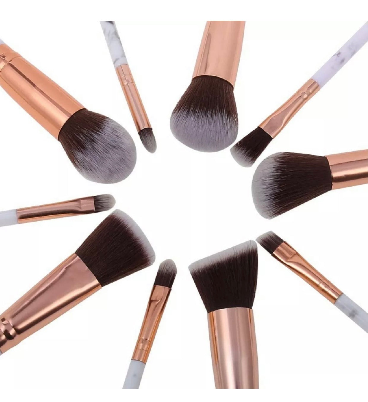 Grey 10Pc Set Marble Make Up Brushes
