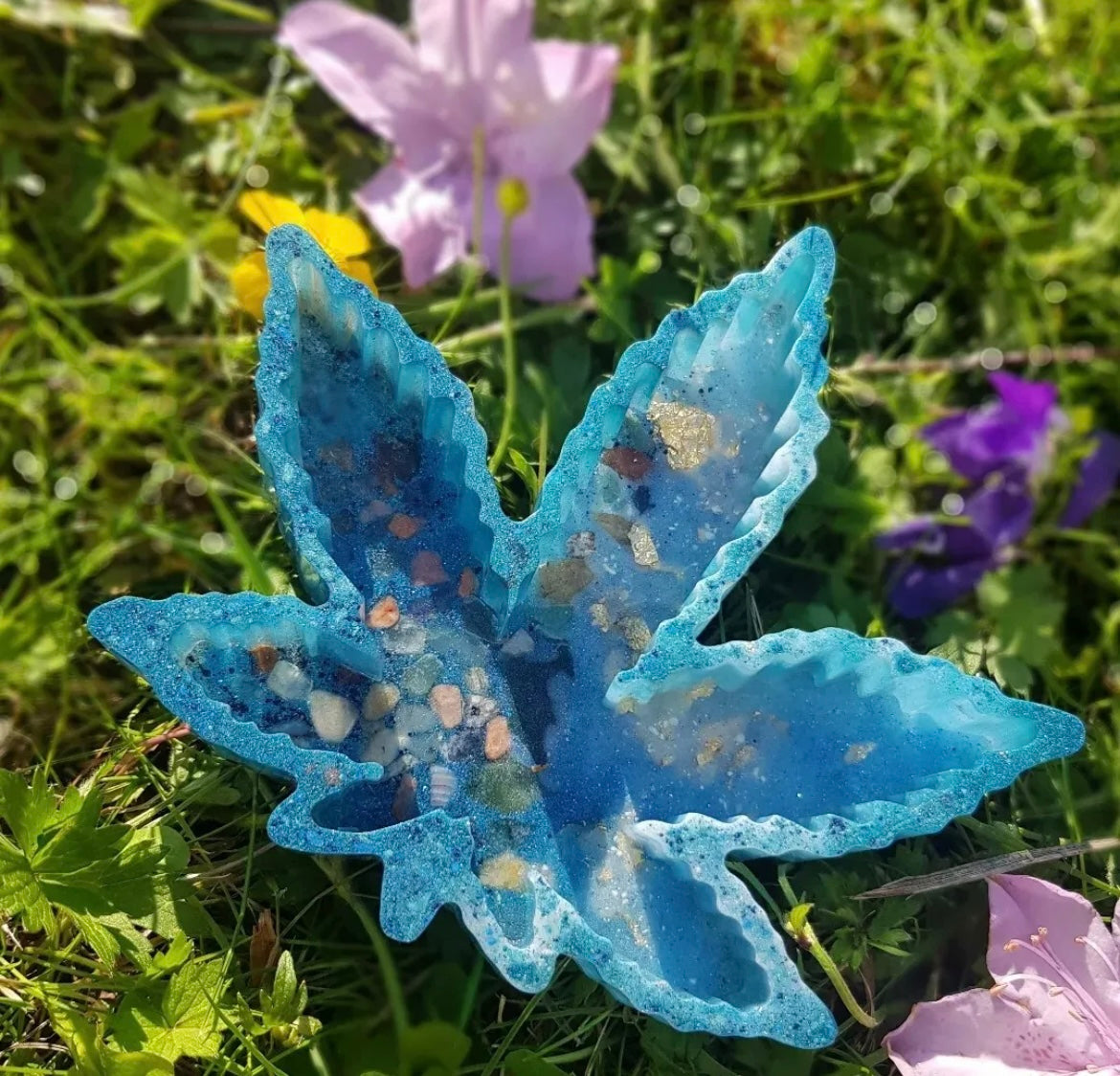 Sky Blue Cannabis Leaf Ash Tray