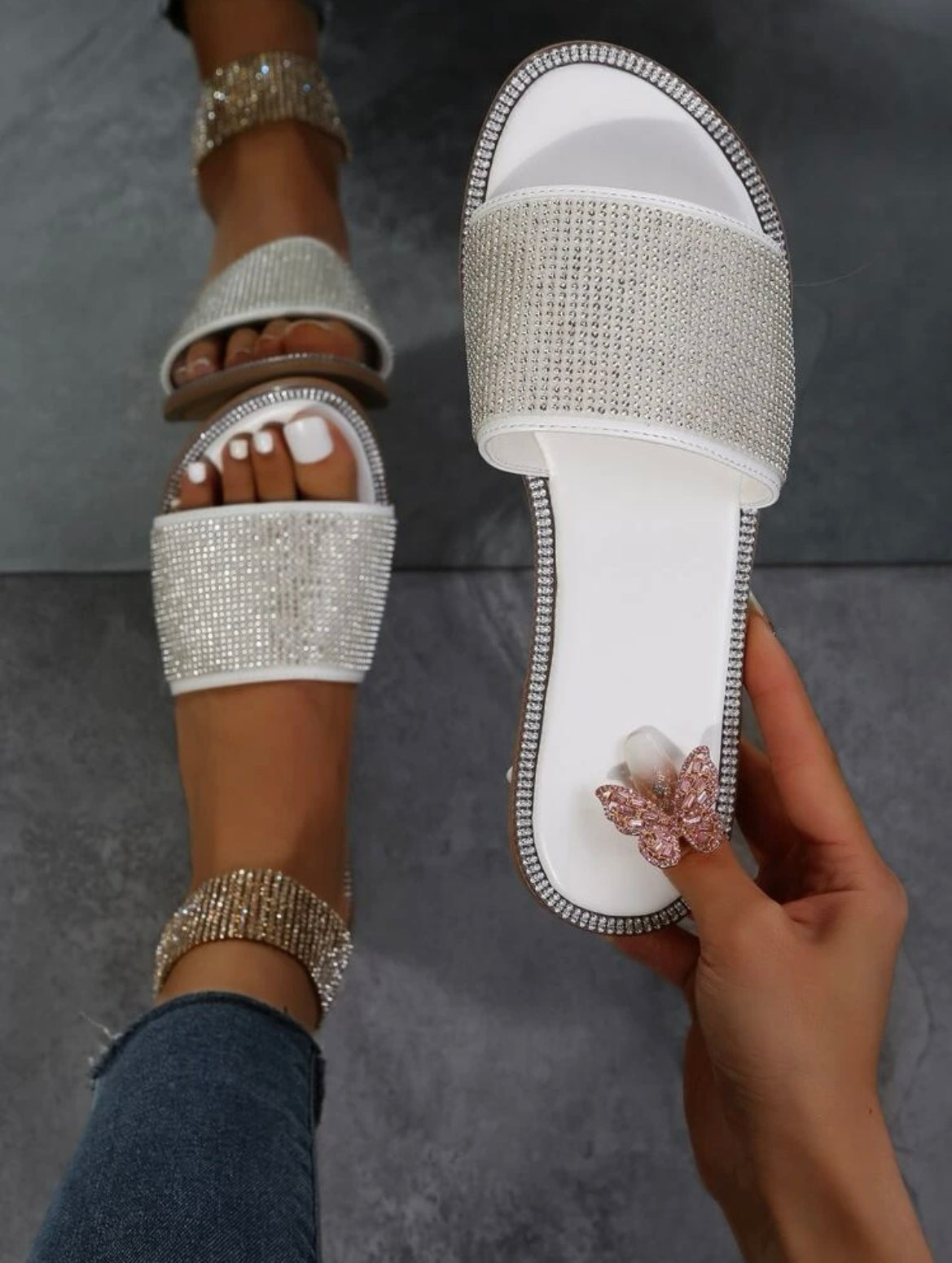 Rhinestone Slip On Sandals