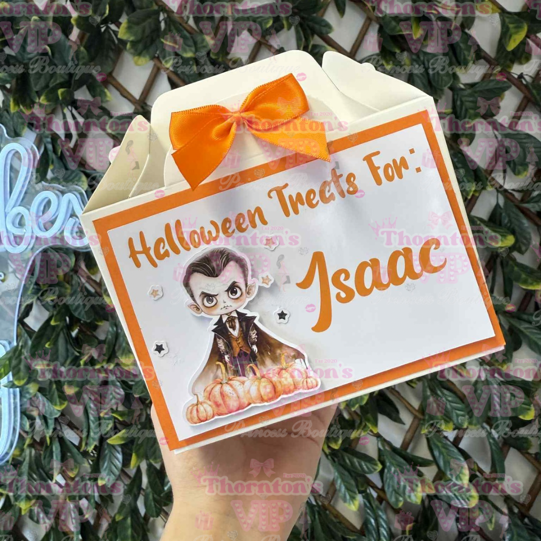 Personalised Halloween Treat Boxes with Bow – Flat Packed Party Favour Boxes in Multiple Designs
