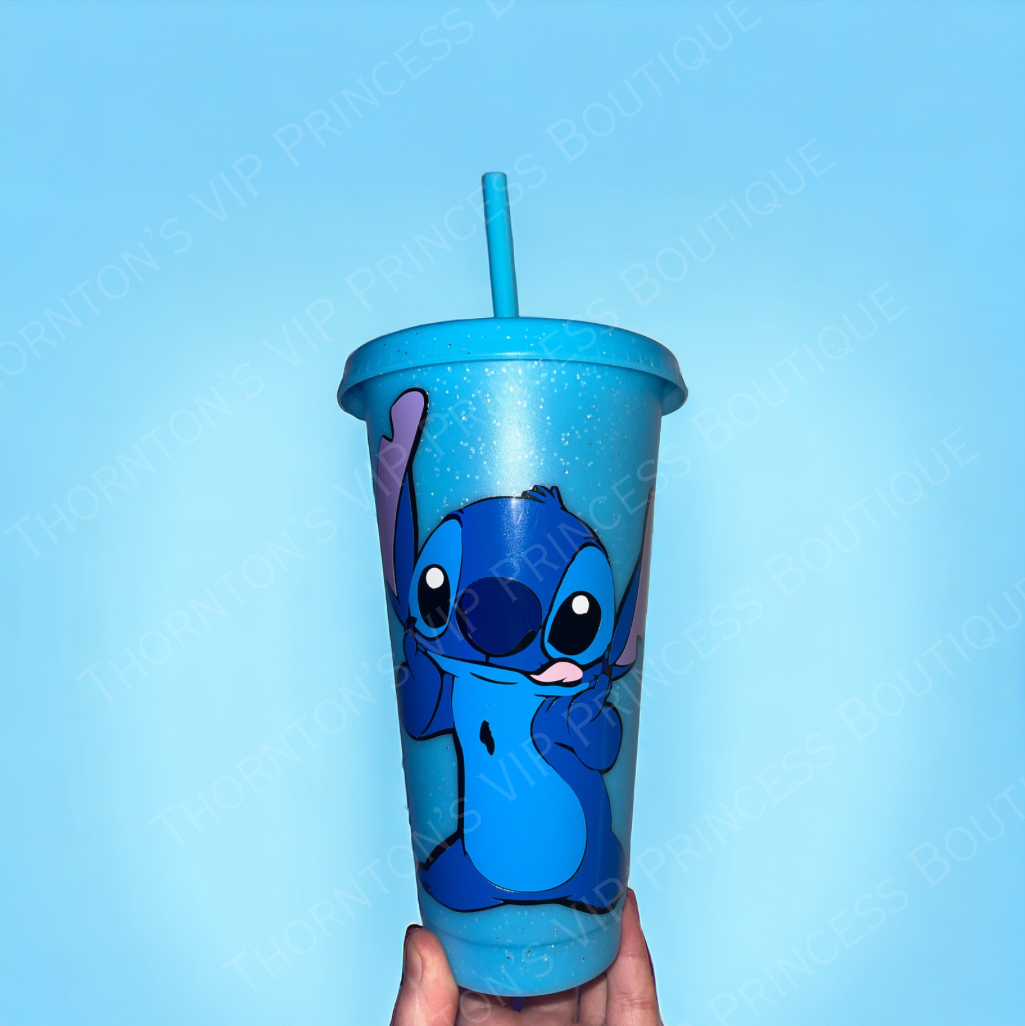 Cute Blue Monster Blue Sparkly Cold Cup