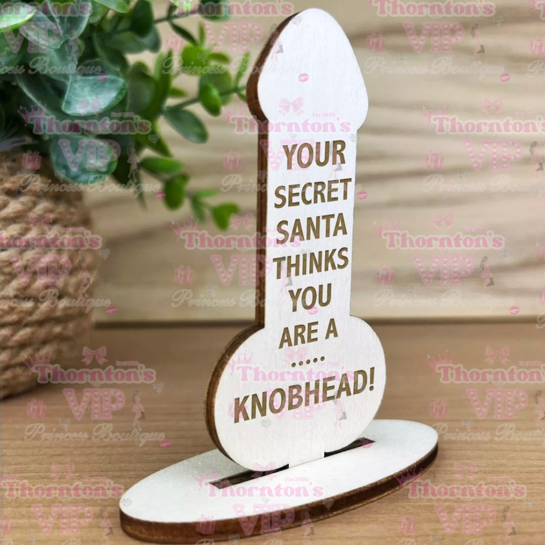 Funny Secret Santa Gift – Engraved Wooden Desk Ornament with Stand | Novelty Christmas Present
