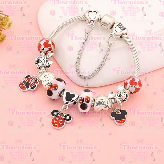 Red Mouse Charm Bracelet – Pandora Style Inspired Themed Gift for Her
