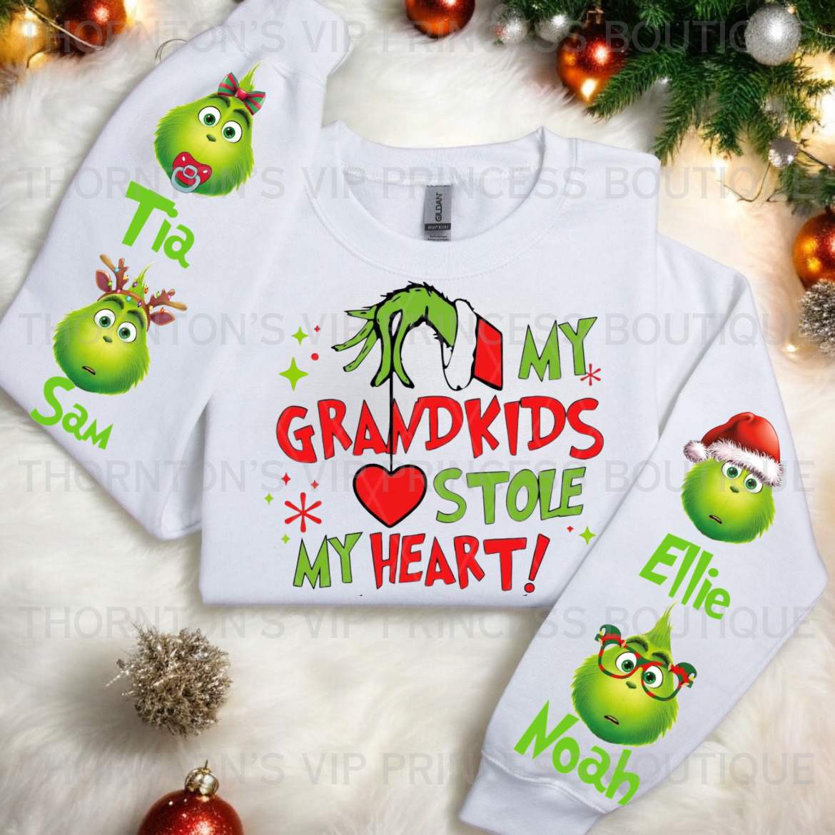 My Grandkids Stole My Heart! Personalised Grinch Christmas Jumper For Adults (Unisex)