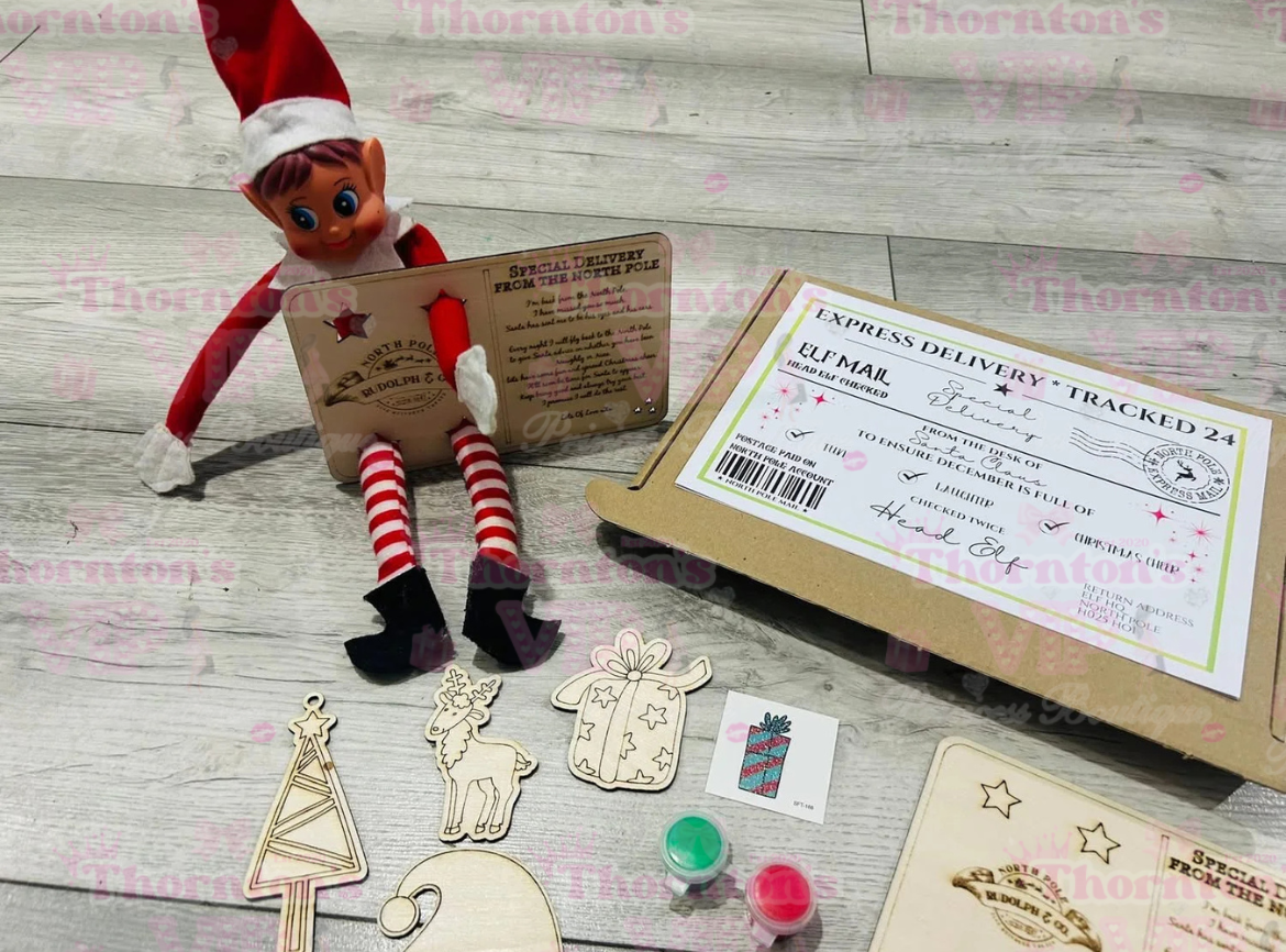 Elf Arrival Budget Activity Box – Kids Christmas Activity Set with Crafts, Games & Elf Postcard (No Elf Included)