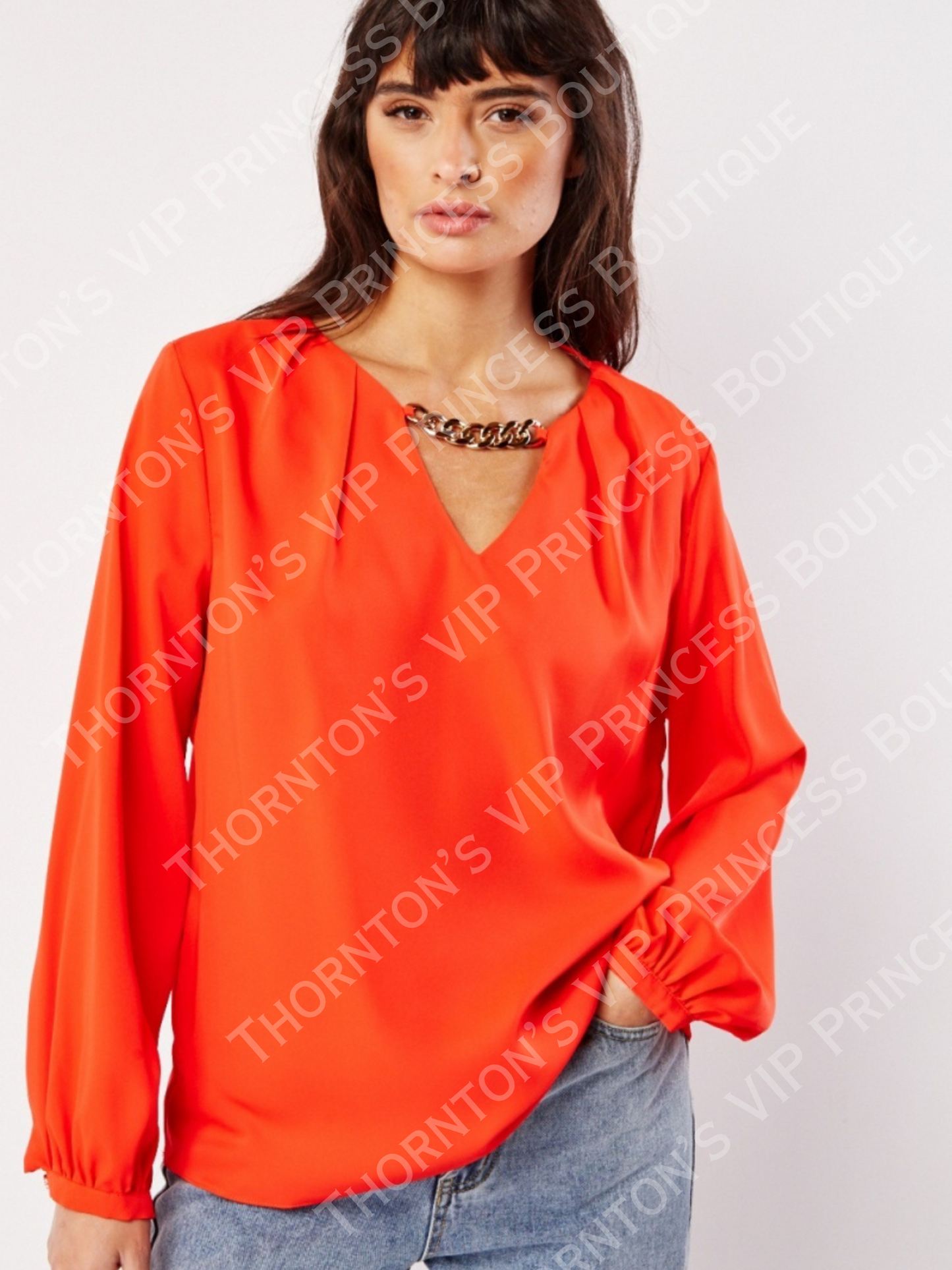 Decorative Chain Long Sleeve Blouse