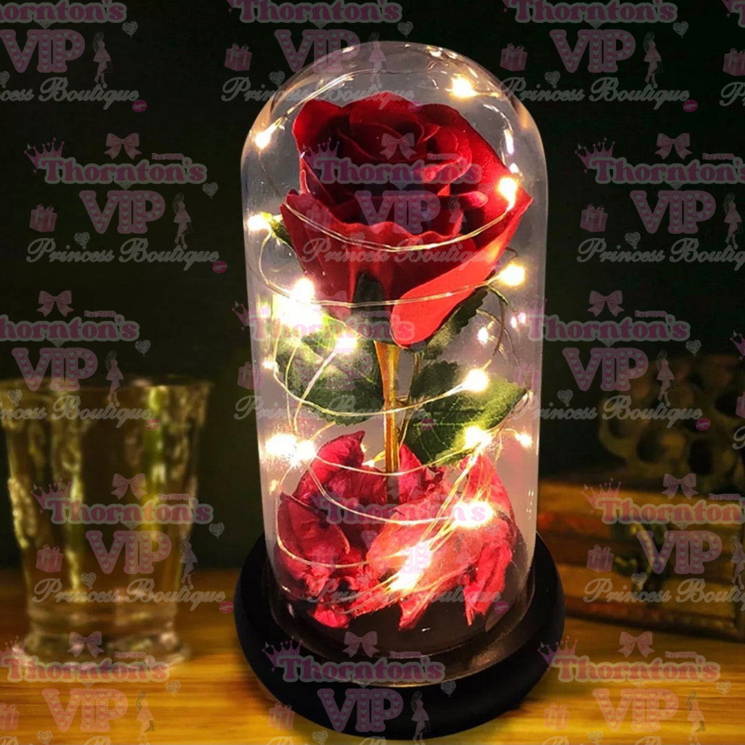 Light-Up Glass Red Rose Dome