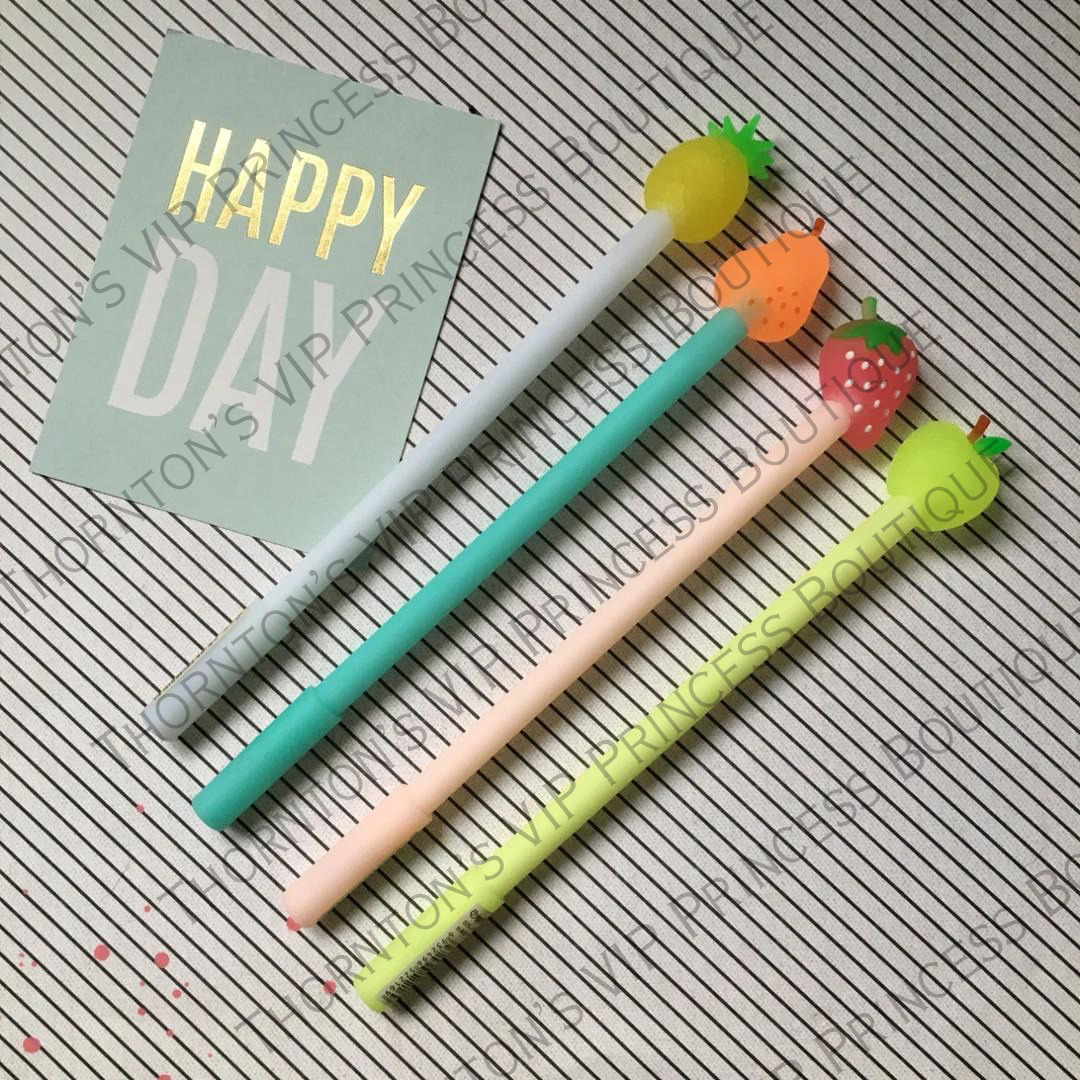 Fruit Topped Gel Pens - Set Of Four