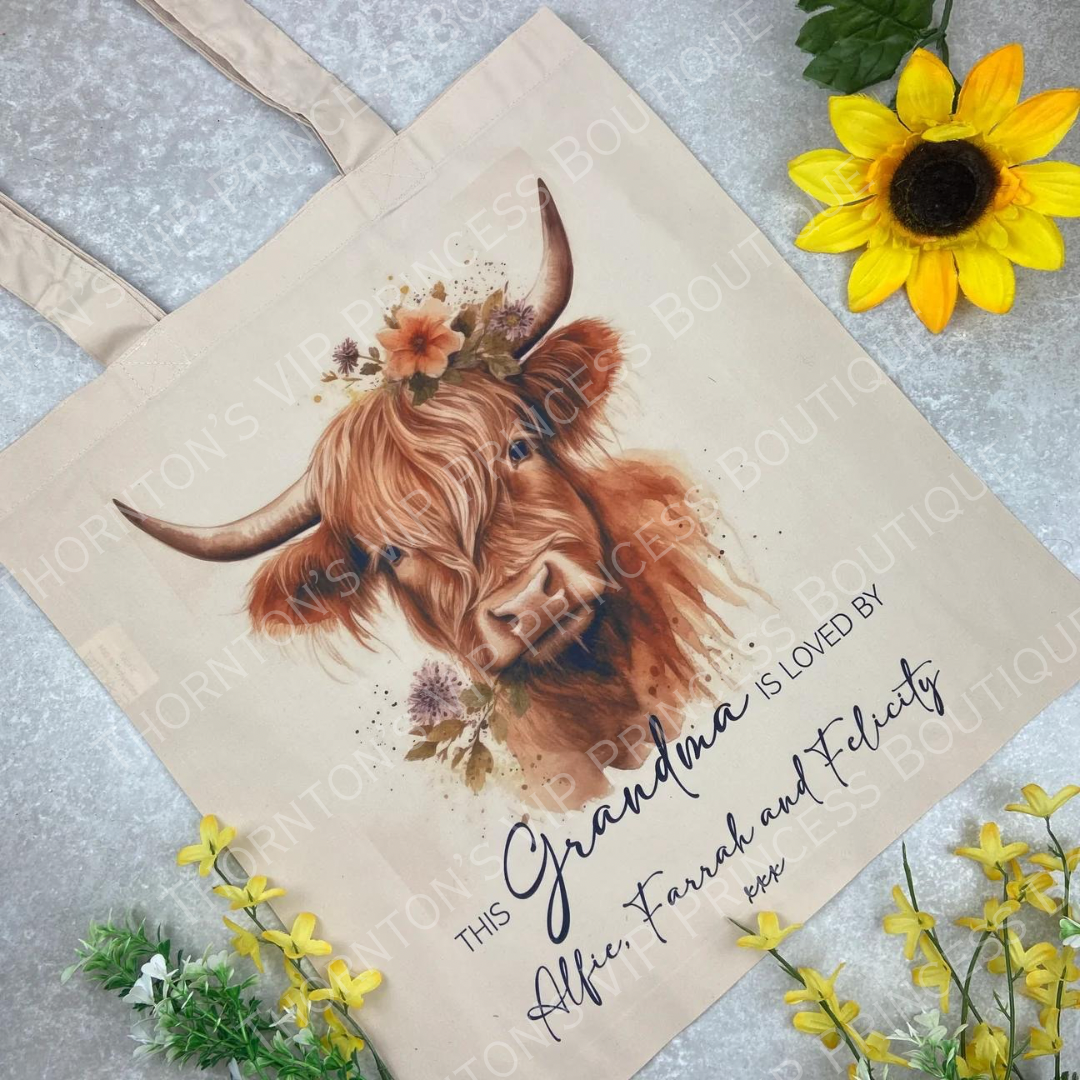 Personalised Highland Cow Tote Bag