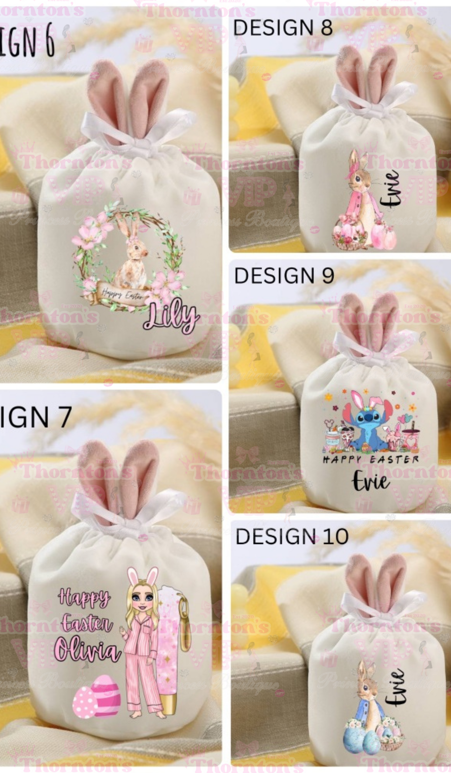 Velvet Easter Bunny Ear Personalised Drawstring Bag - Various Designs & Colours