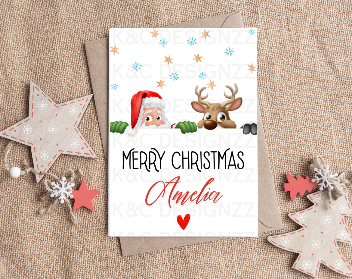 Christmas Santa And Reindeer Personalised Card