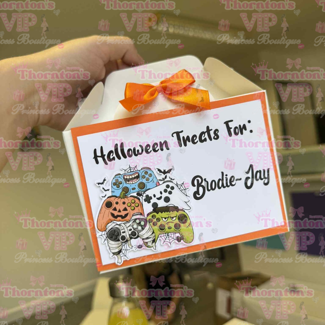 Personalised Halloween Treat Boxes with Bow – Flat Packed Party Favour Boxes in Multiple Designs