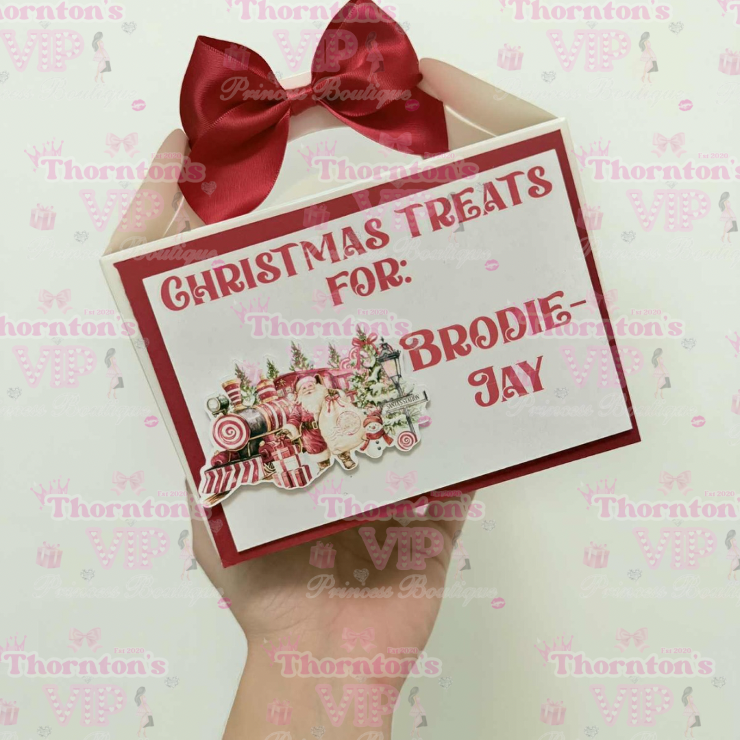 Personalised Christmas Treat Boxes with Bow – Flat Packed Gift Boxes in Multiple Designs