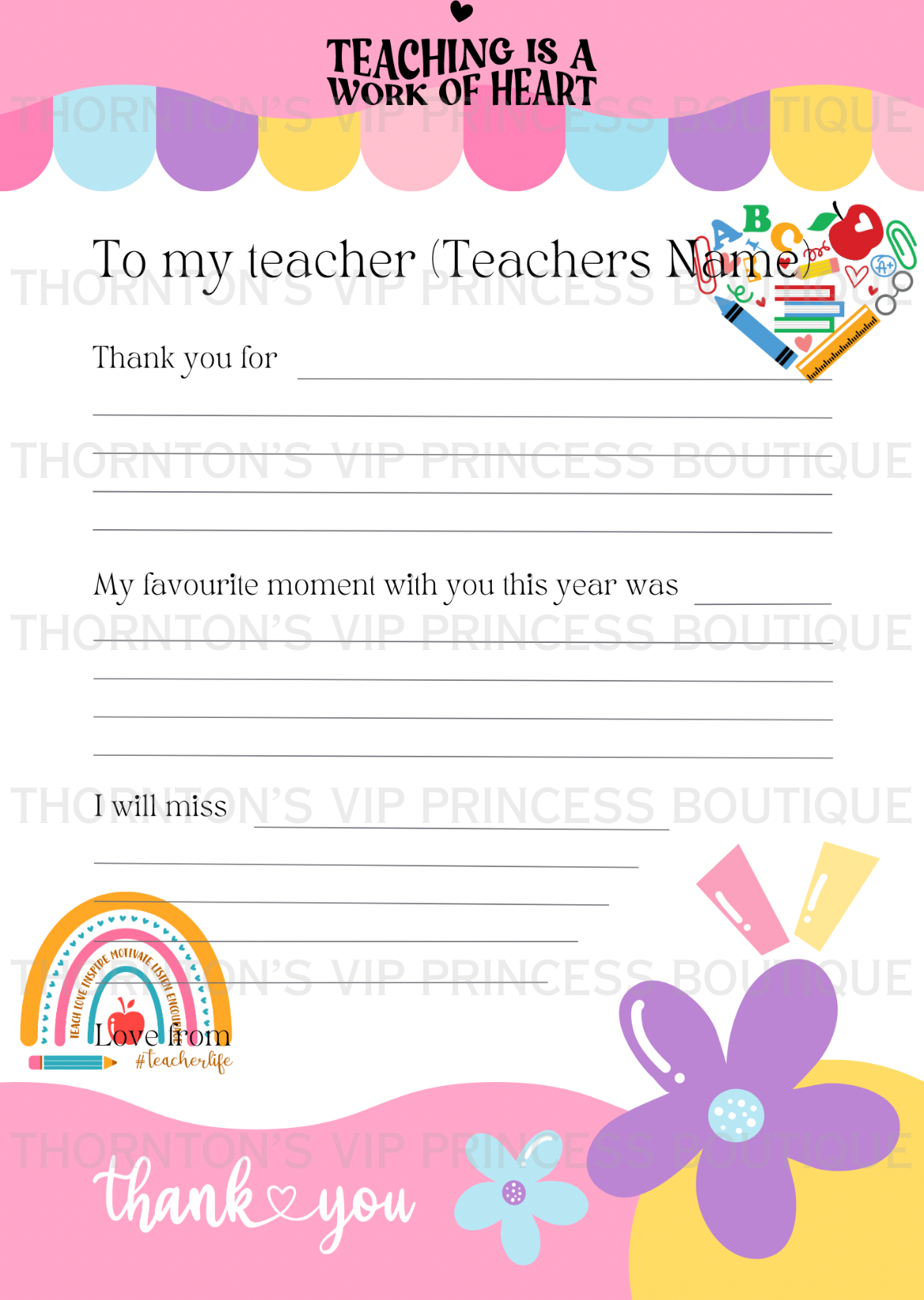 To My Teacher…End Of Year Letter