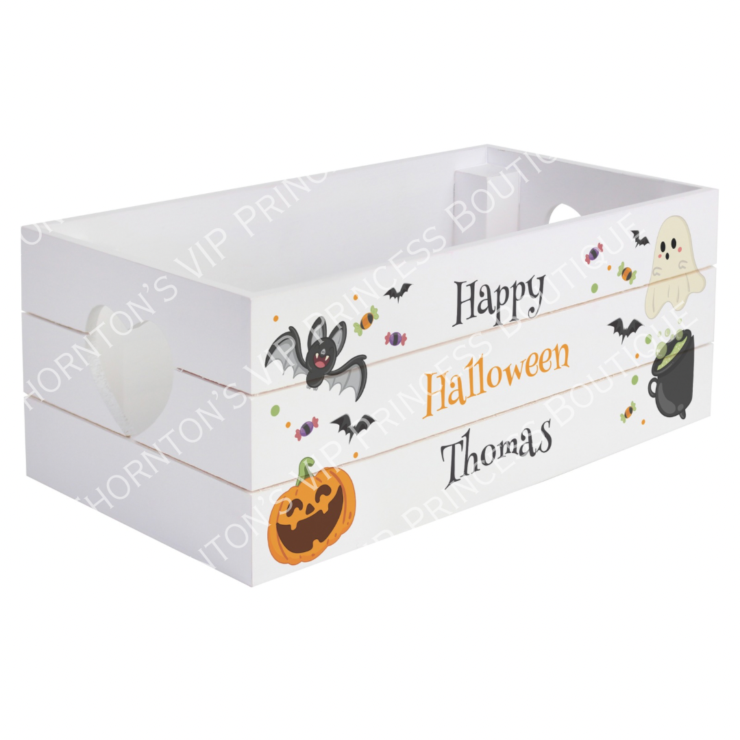 Personalised Halloween Small Wooden Treats Crate