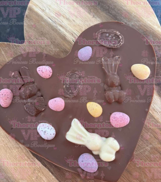 Chocolate Bunnies And Mini Eggs Topped Giant Heart Slab