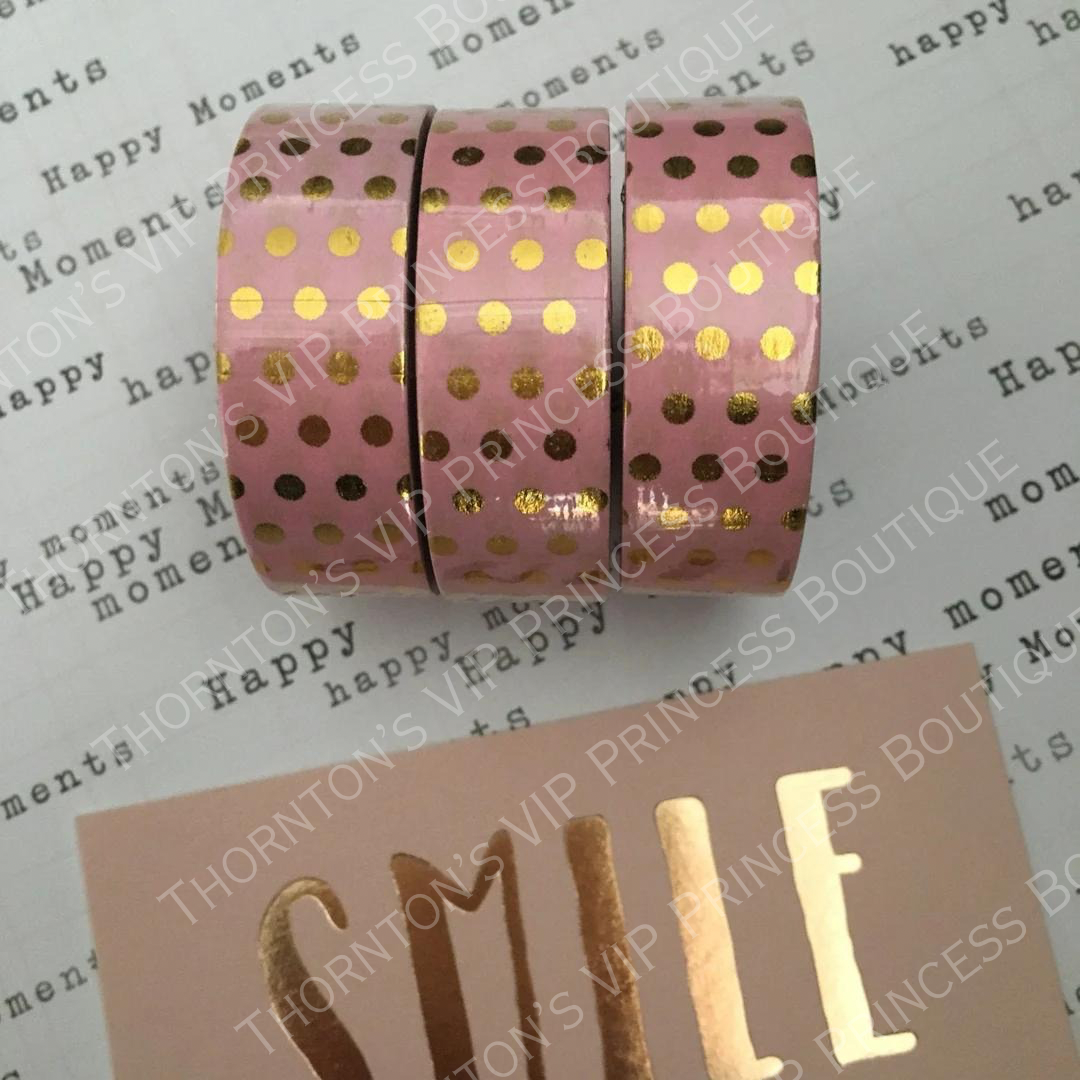 Gold Foil Polka Dot Washi Tape - Pink