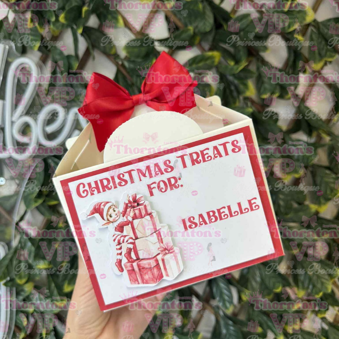 Personalised Christmas Treat Boxes with Bow – Flat Packed Gift Boxes in Multiple Designs