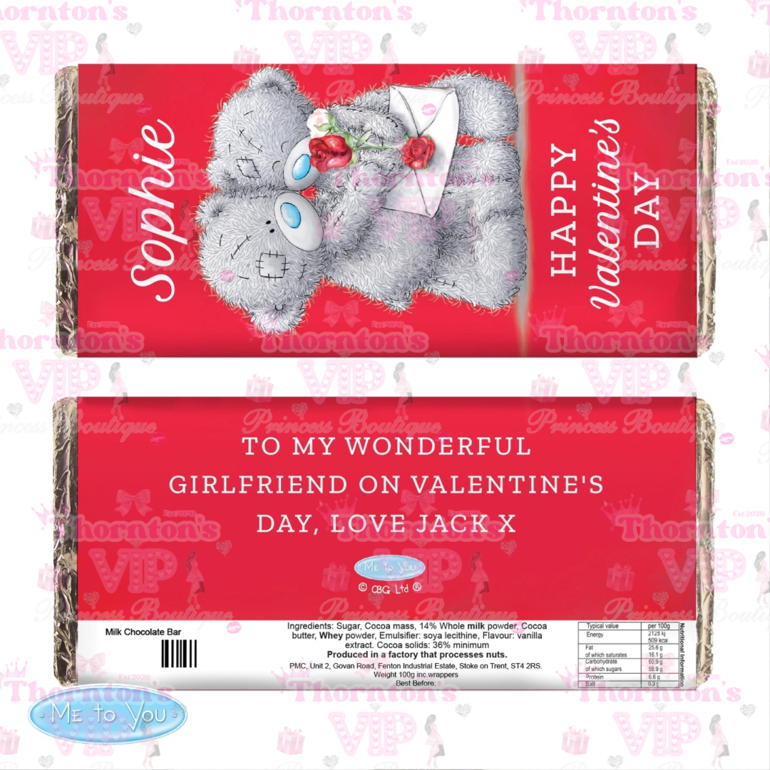 Personalised Me To You Valentine Milk Chocolate Bar