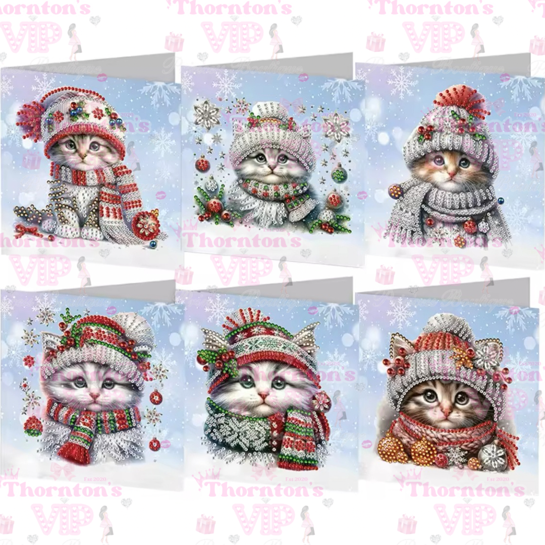 DIY Diamond Art Christmas Cats Cards Set Of 6