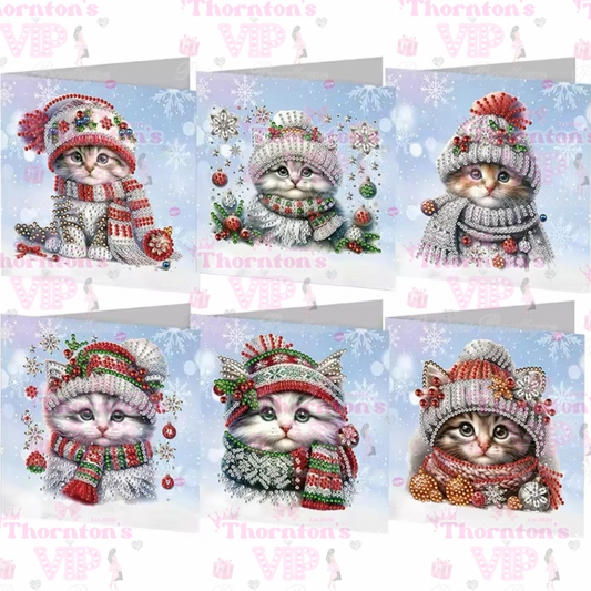 DIY Diamond Art Christmas Cats Cards Set Of 6