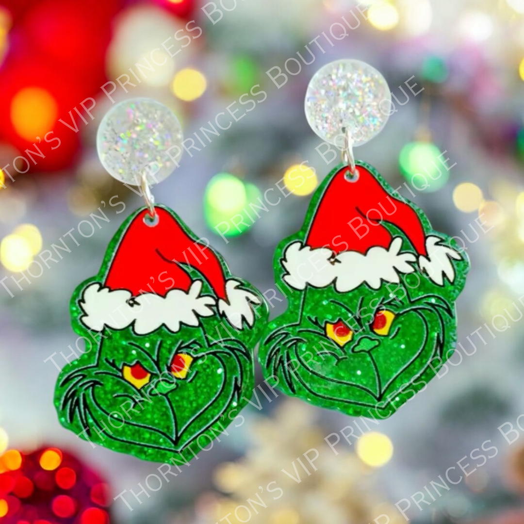 Sparkly Grinch Acrylic Earrings