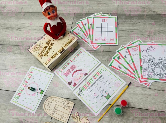 Elf Budget Activity Box – Personalised Wooden Christmas Keepsake with Activities & Santa’s Poem