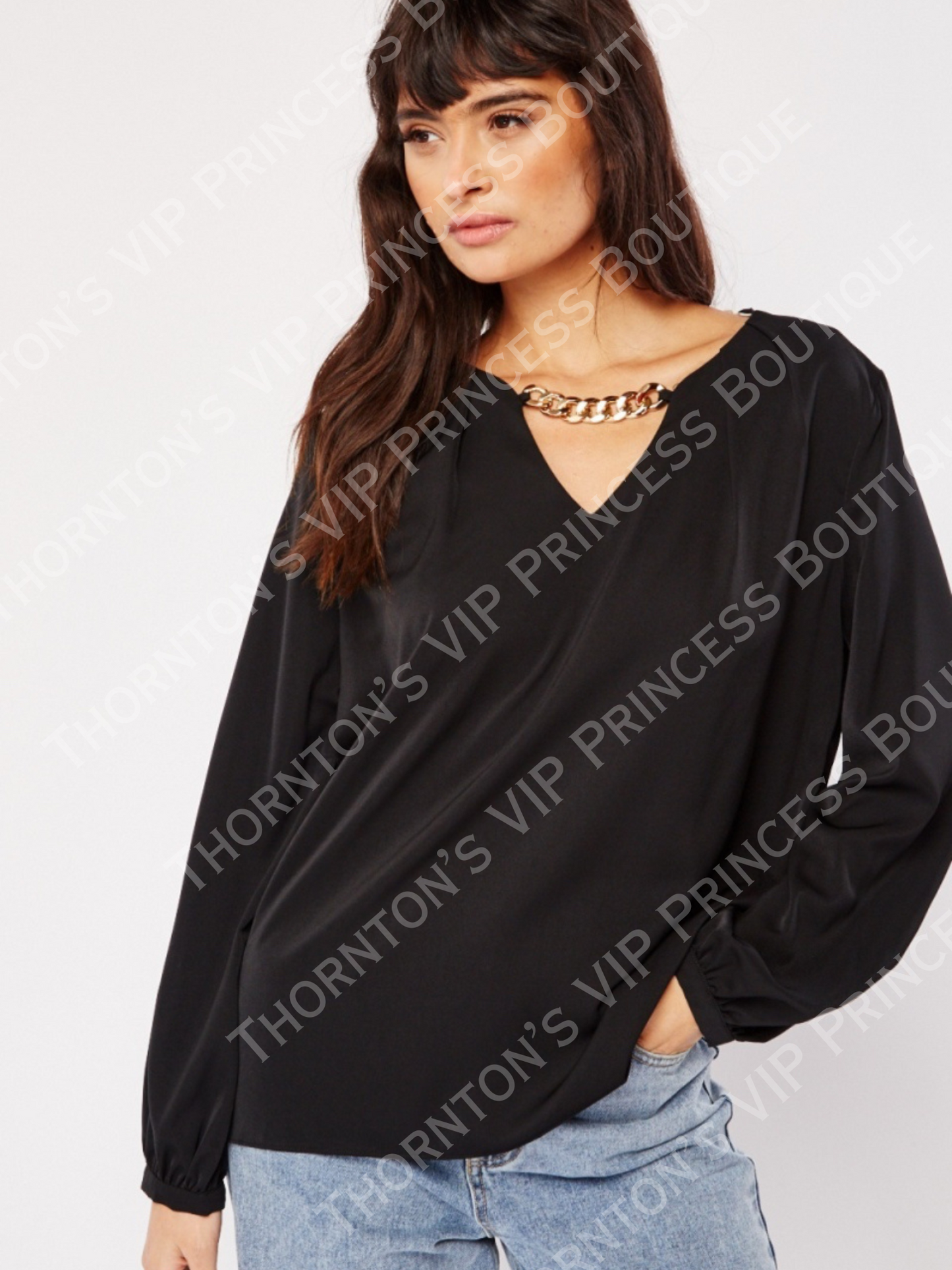 Decorative Chain Long Sleeve Blouse