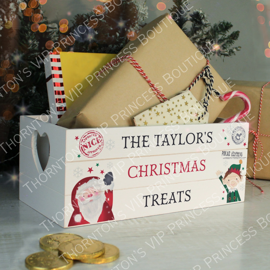 Personalised Christmas White Wooden Crate