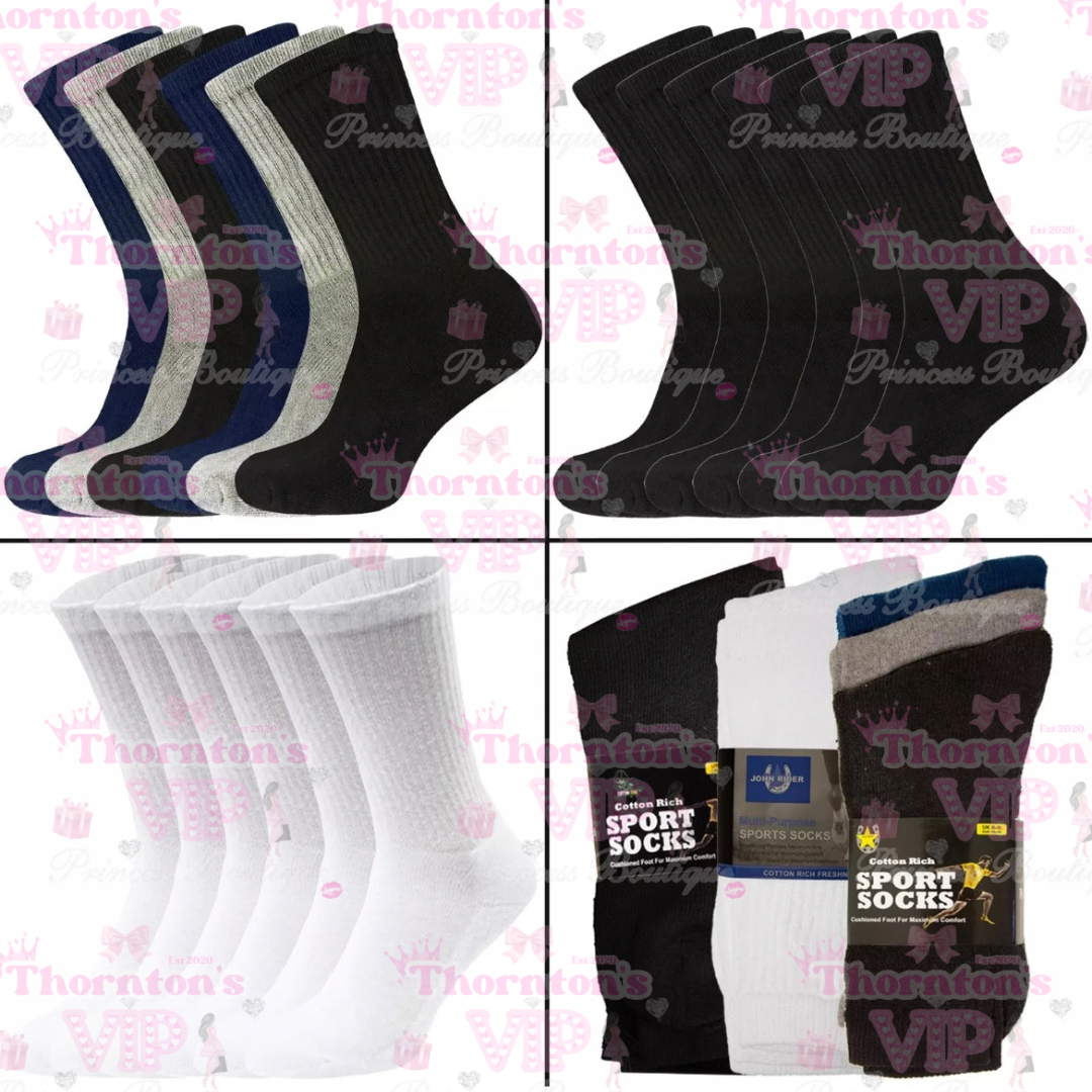 Men’s 6 Pack Sports Socks – Cushioned Everyday Crew Socks | UK Size 6–11 | 3 Colour Packs | TVPB’s Prince Collection