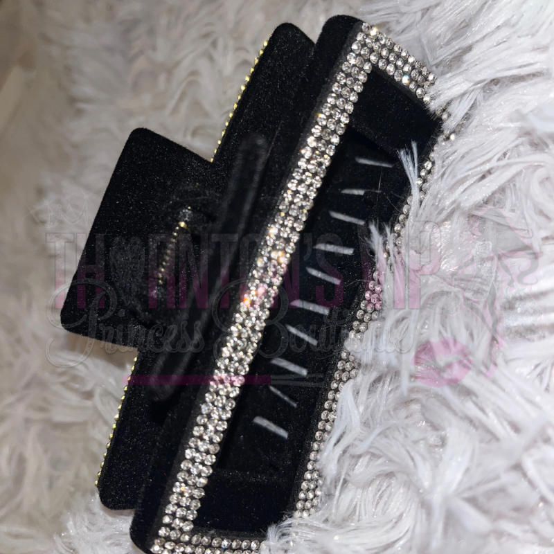 Gorgeous Black Velvet Diamanté Hair Claw Clip