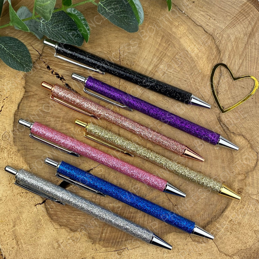 Set Of Two Metallic Glitter Ballpoint Pens