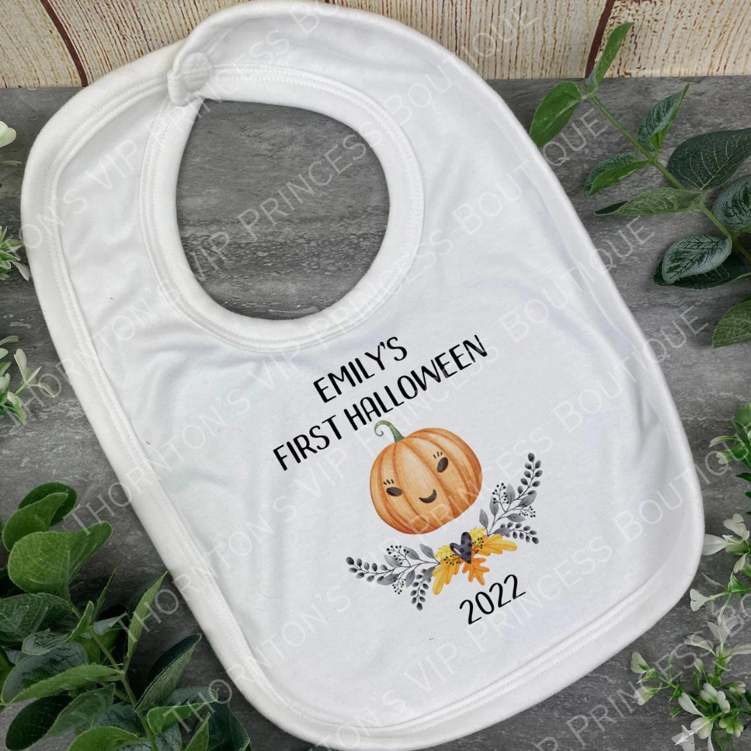 First Halloween Personalised Pumpkin Baby Bib