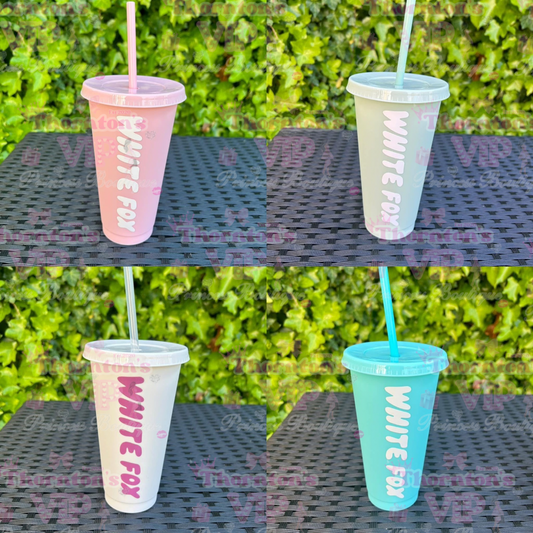 W Fox-Inspired Cold Cup with Straw – 24oz Reusable Tumbler (Multiple Colours)